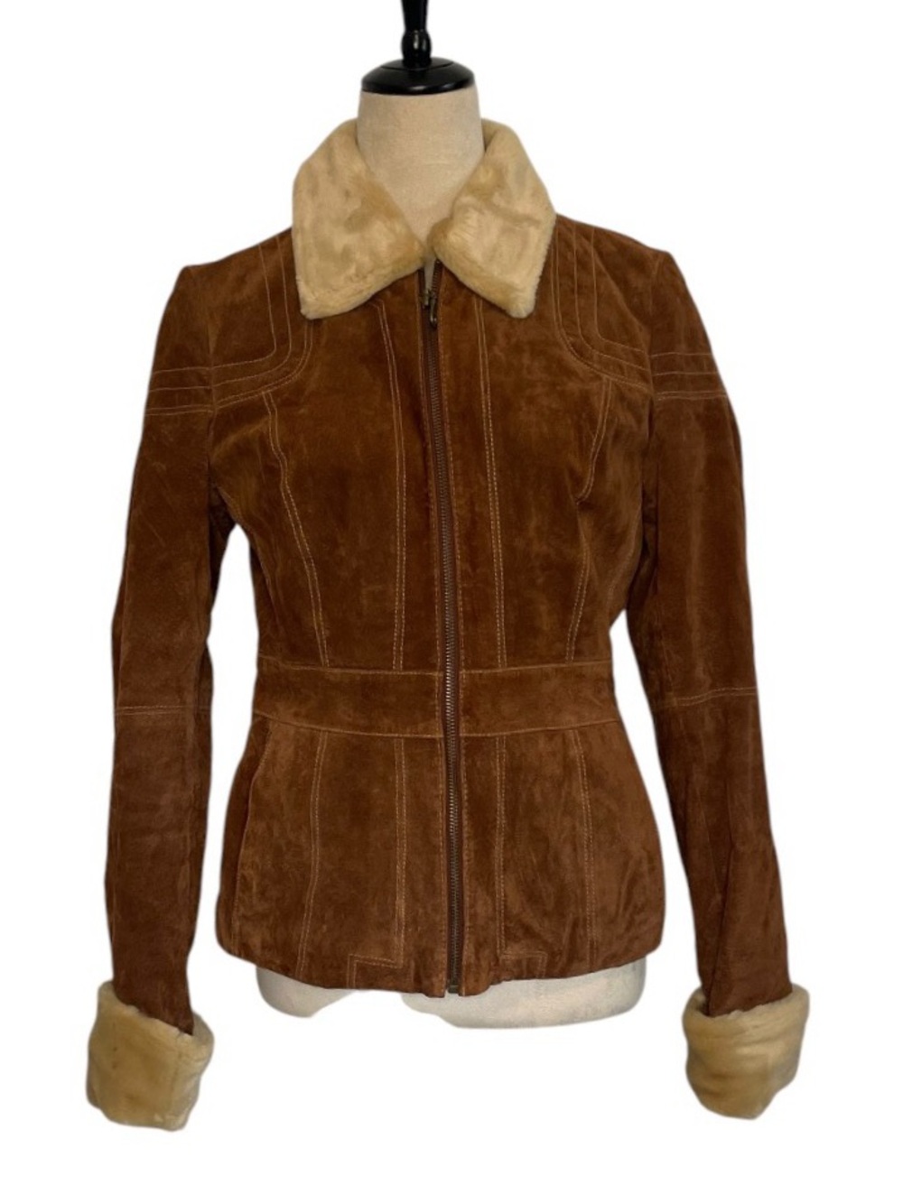 Vintage Wilsons Leather Brown Suede Jacket with Faux Fur Collar & Cuffs -M